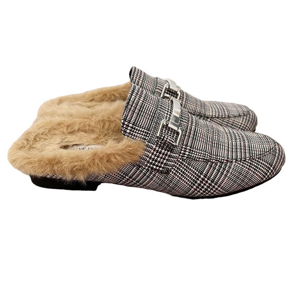 Steve Madden “Khloe” Plaid Mules with Fur Size 6